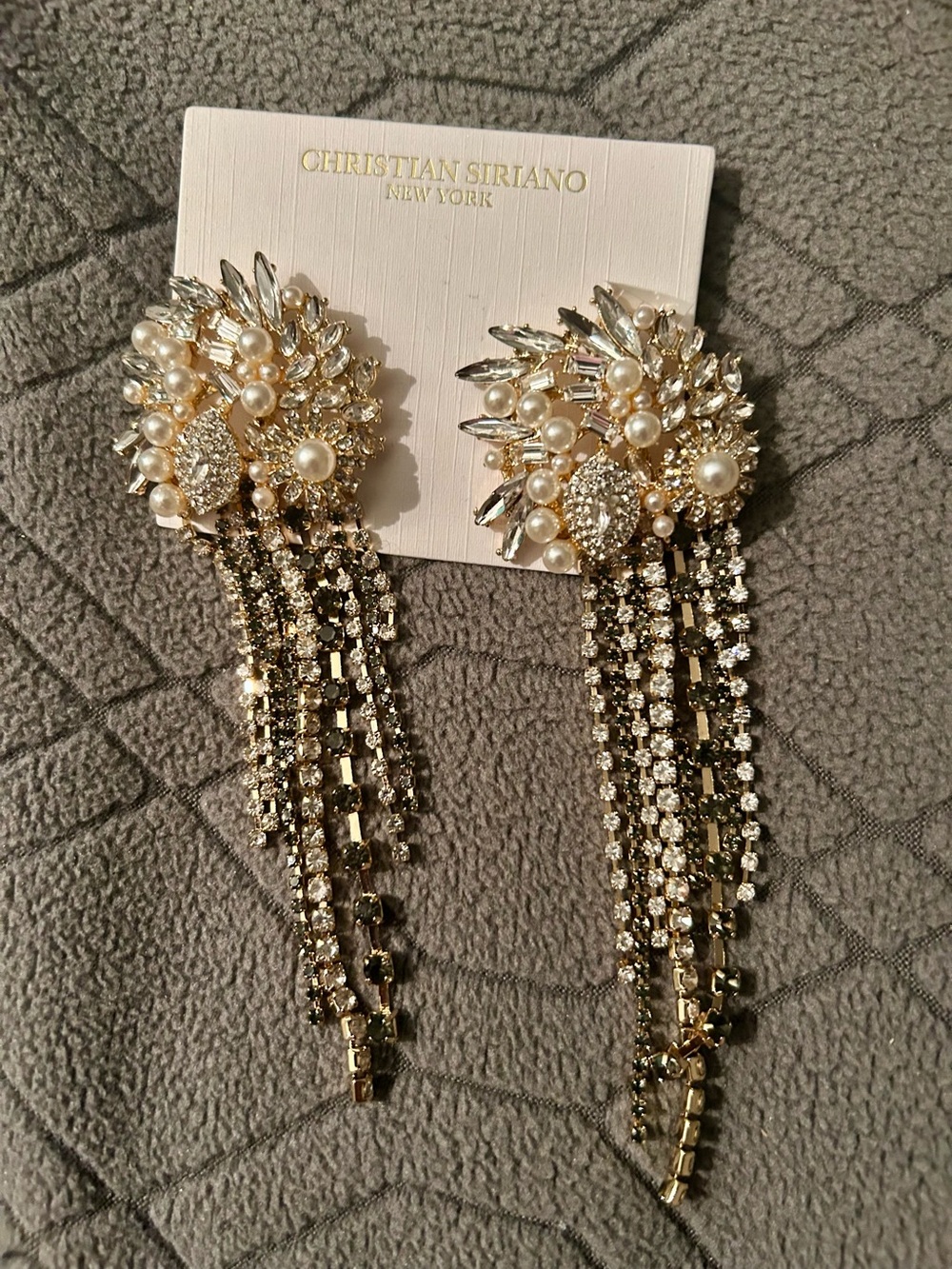 Christian Siriano Gold-tone Pearl and Crystal Tassel Earrings. Dr21
